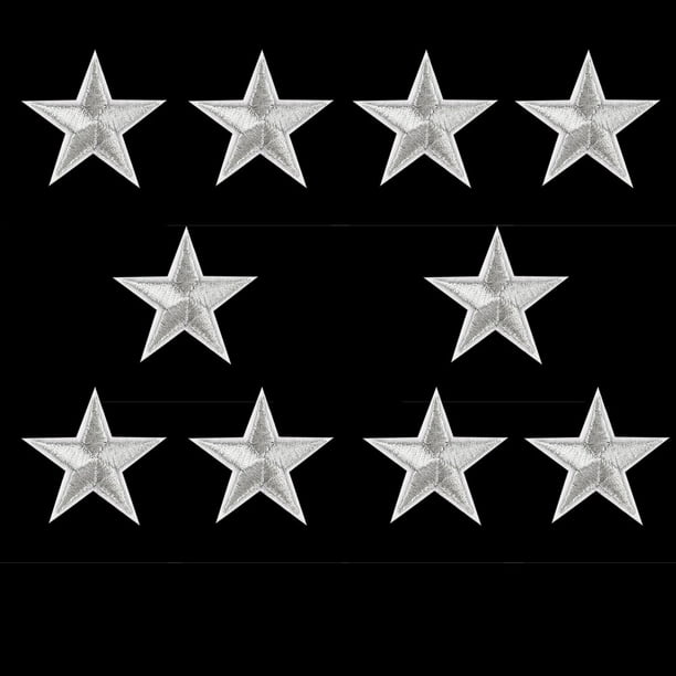 10PCs Silver Stars Embroidered Badges Iron On Patches Motif Applique StickerR.JF